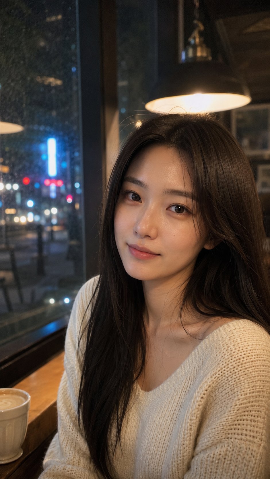 Portrait realistic 3D night café atmosphere