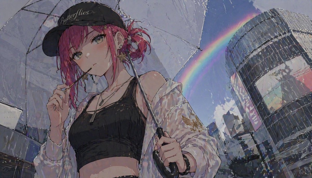 Female Anime Illustration Rain City Elegant