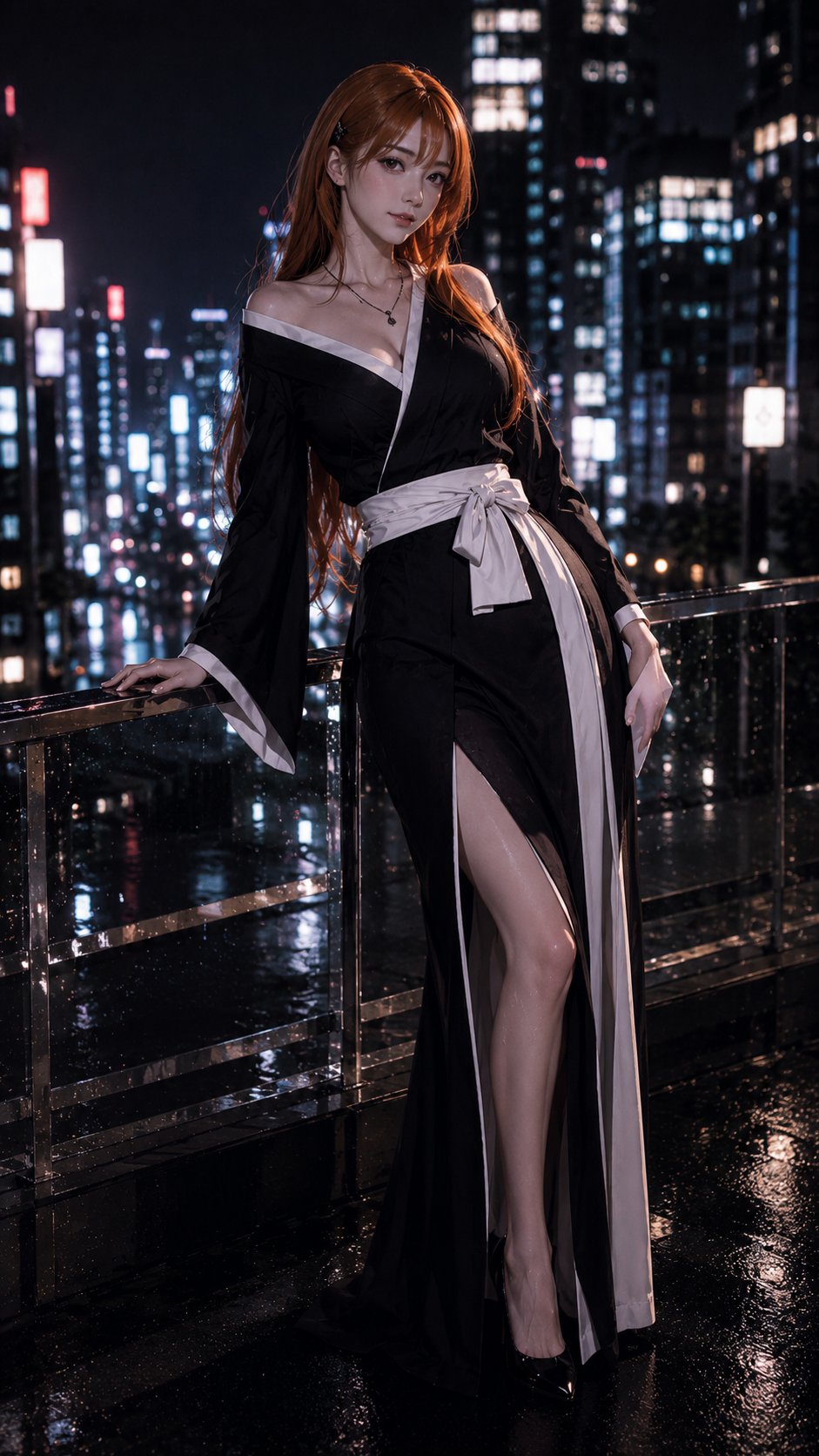 BLEACH series - female realistic anime neon night scene gentle