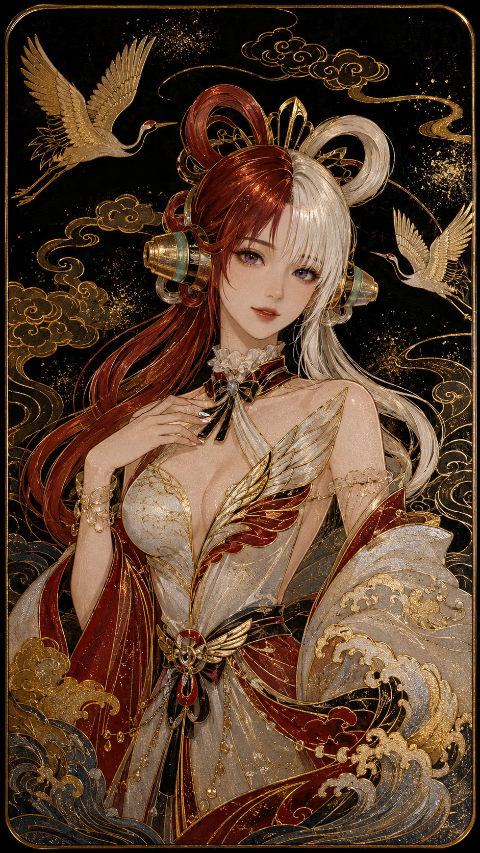 Lacquer Box Lid-Grade Vertical Portrait — Gold Maki-e Anime Heroines