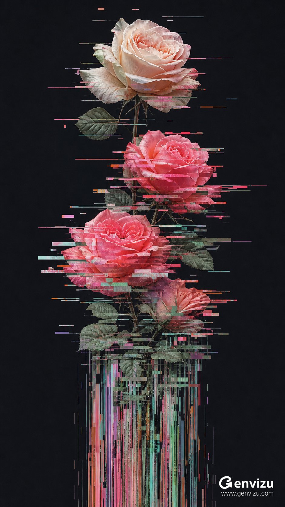 Digital glitch art still-life flower