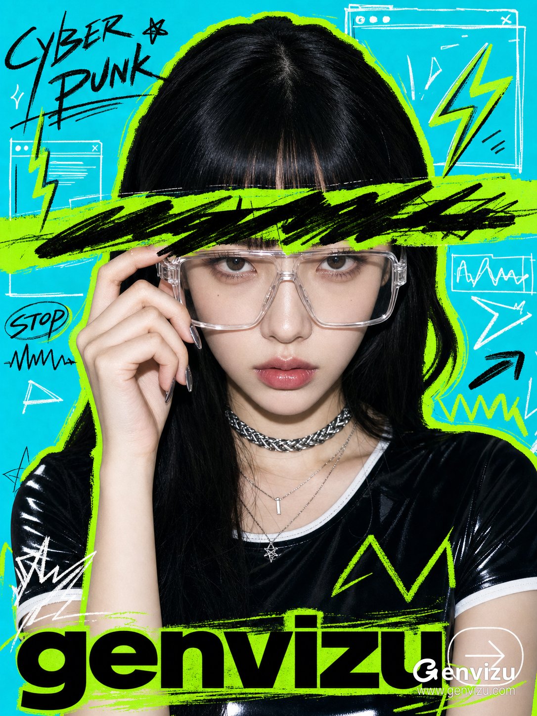 Digital punk character poster - female poster graffiti