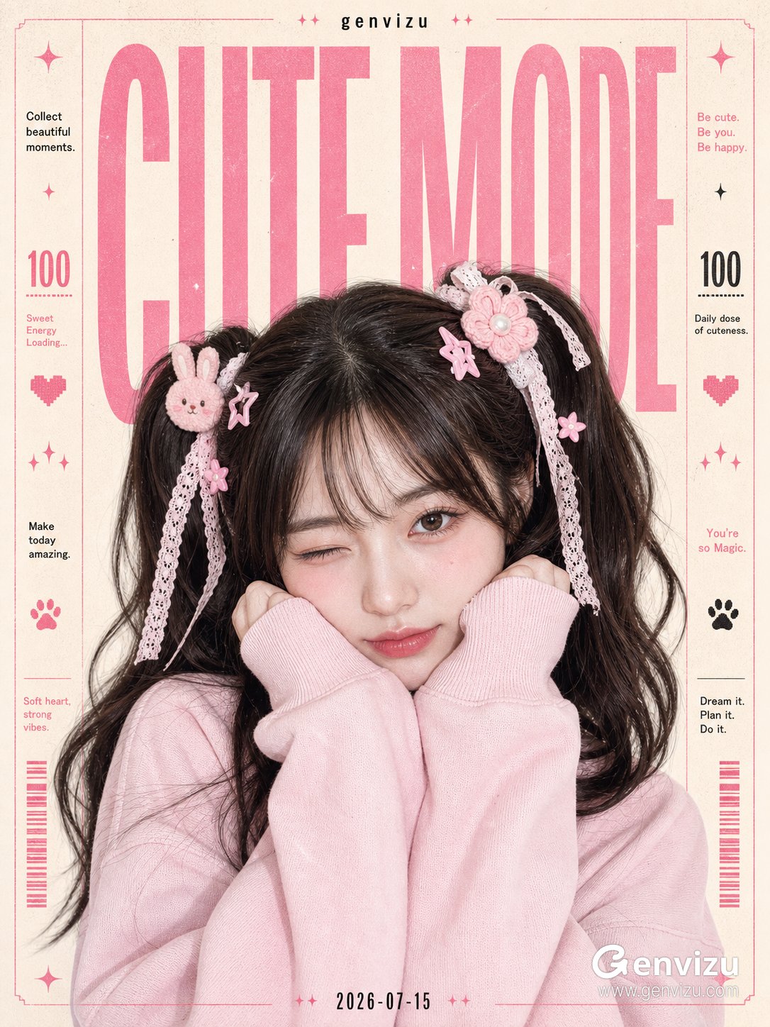 Female - Cream Pink Kawaii Editorial Poster