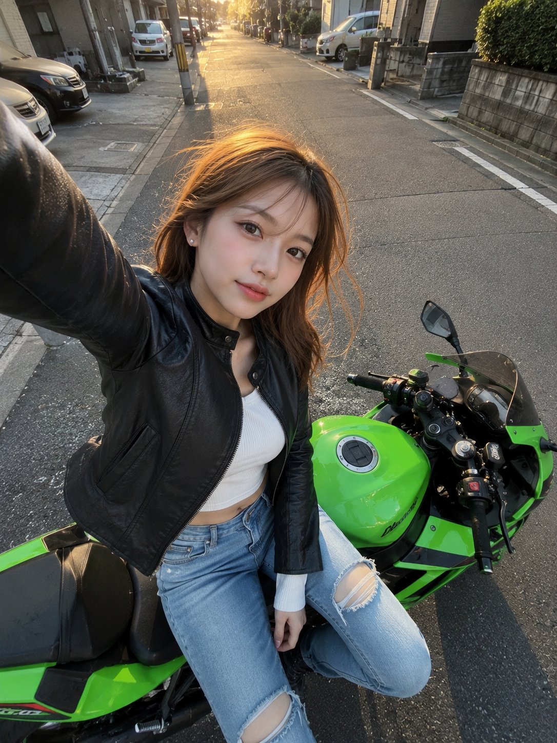 Casual snapshot of a girl riding a motorcycle