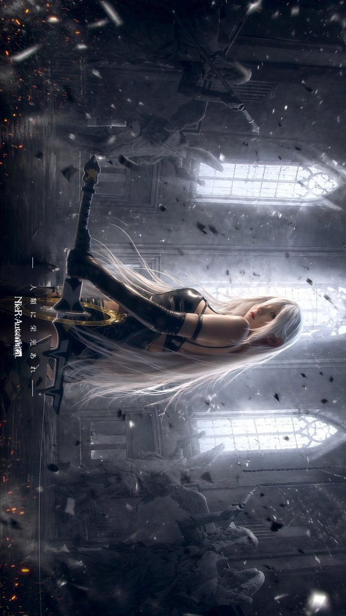 Female anime illustration dark ruins elegant