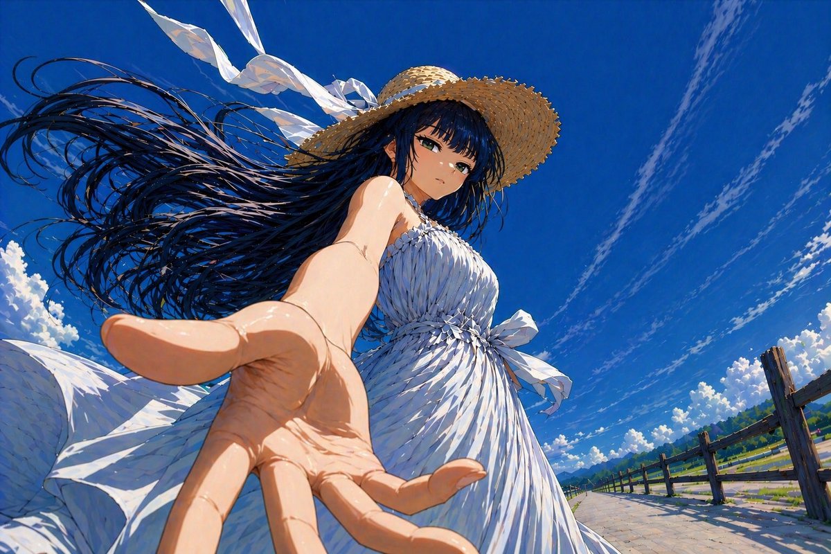 Female anime illustration mountain