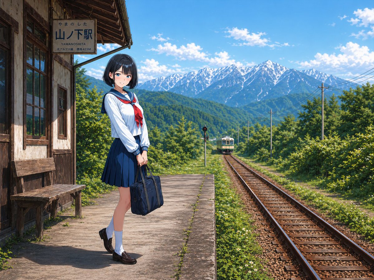 Car anime illustration station snow gentle