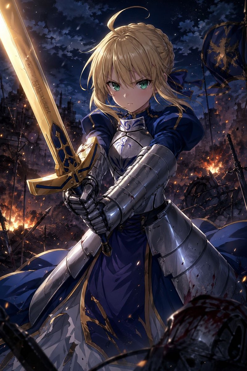 Fate character anime illustration night ruins