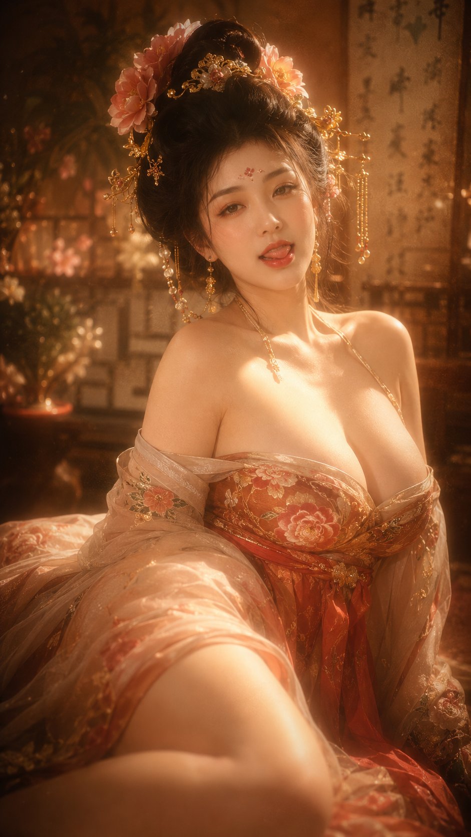 Tang-style ancient costume, playful portrait.