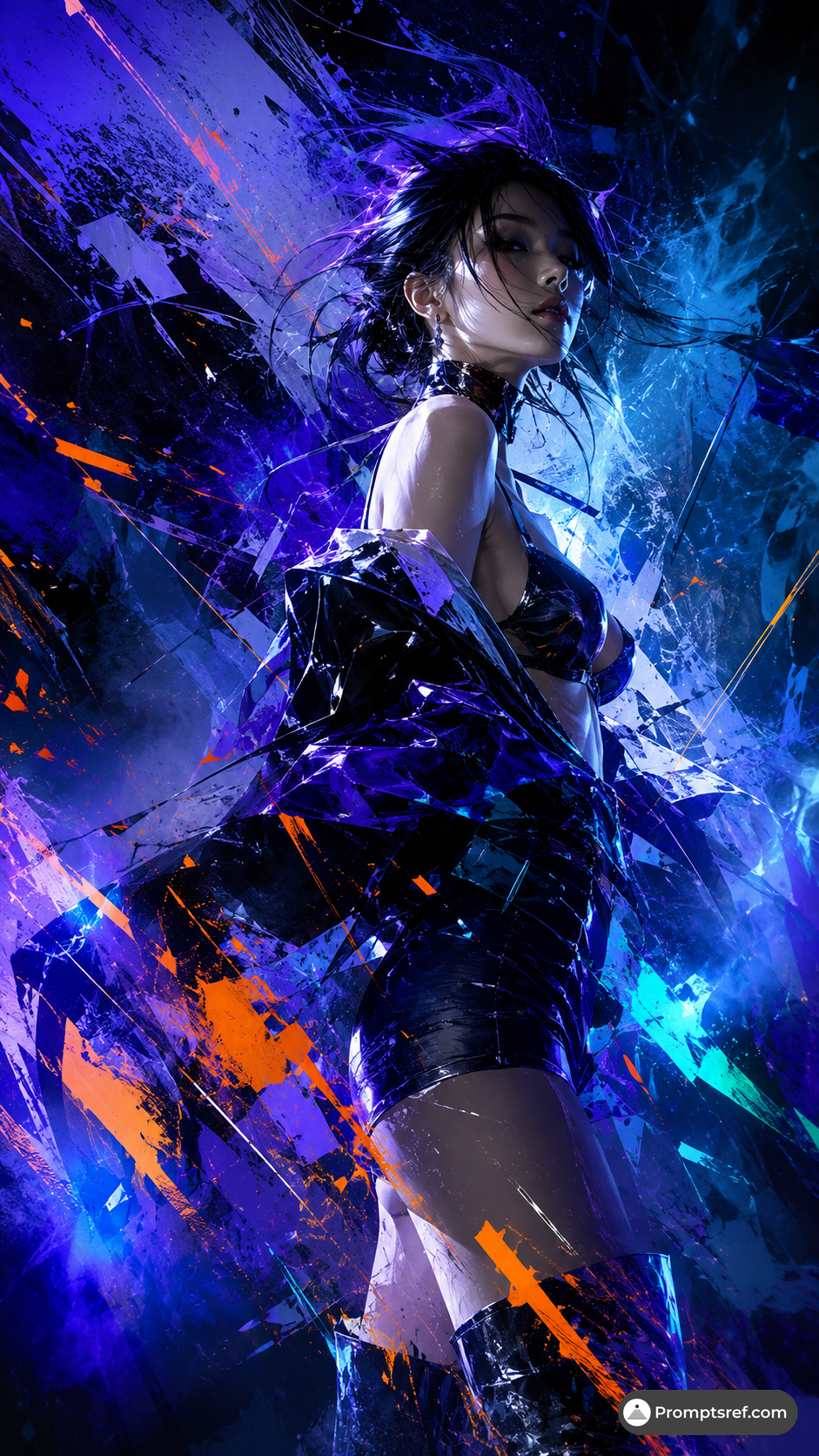 [Subject], overall presenting futuristic fashion × abstract expressionism...