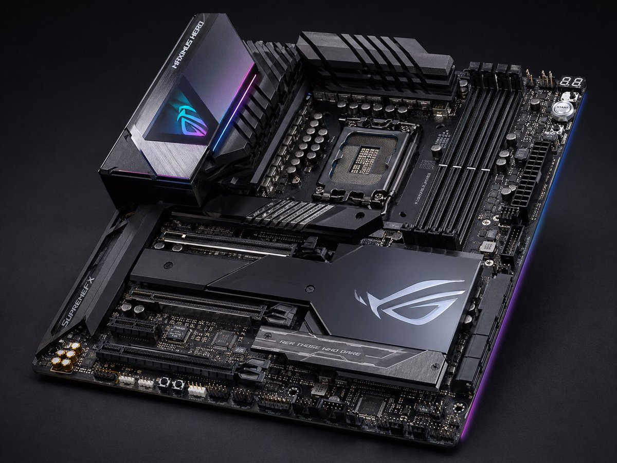 High-end gaming motherboard studio product shot