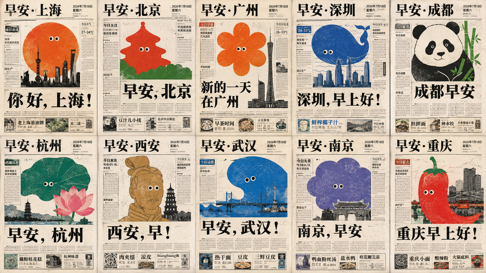 Generate a set of old-newspaper front-page style visuals around any theme subject: the overall look first resembles a local newspaper's…