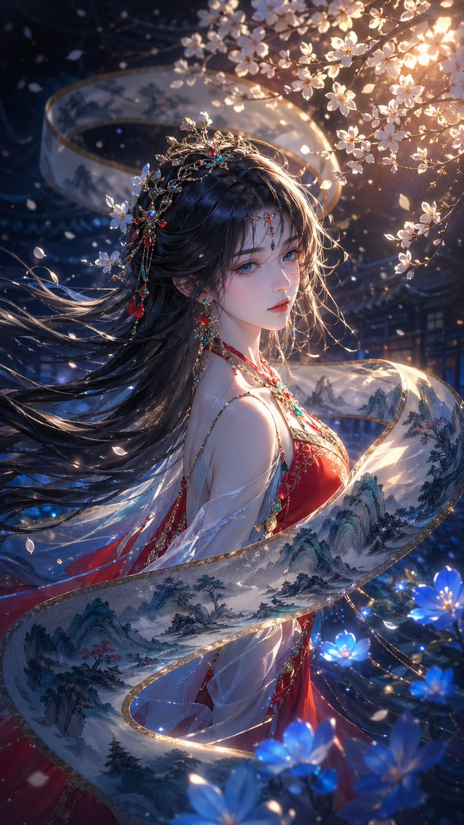 Girl Anime Illustration Cool-Tone Mountain Elegance