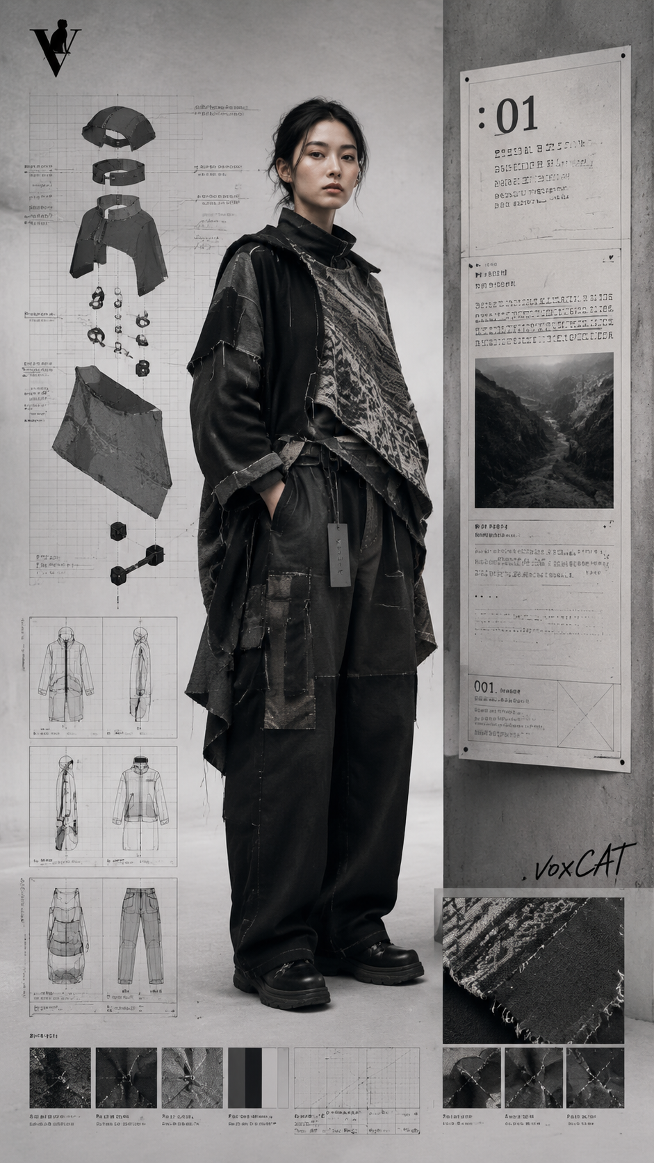Original adult East Asian female independent designer model, wearing Chinese emerging designer brand Loo…