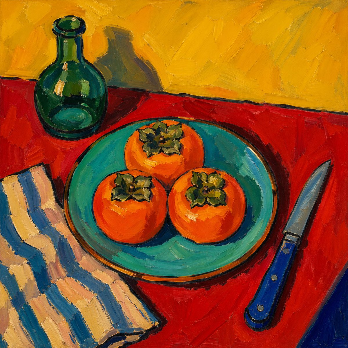 Fauvist persimmon still life painting