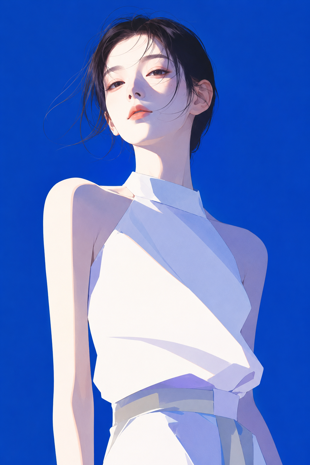 High-end Japanese-style fashion magazine cover-style illustration, the subject is [Korean girl], minimalist modern fashion…