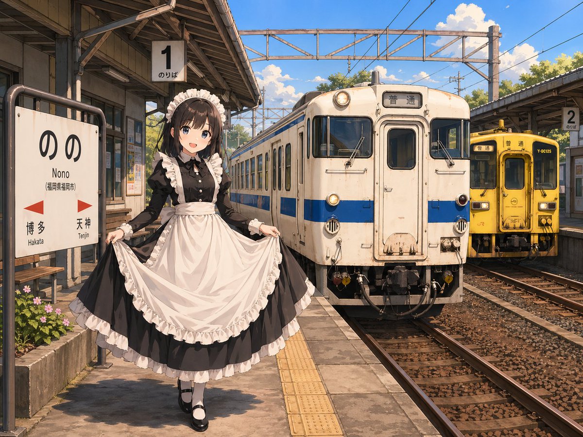 Female anime illustration, station, warm
