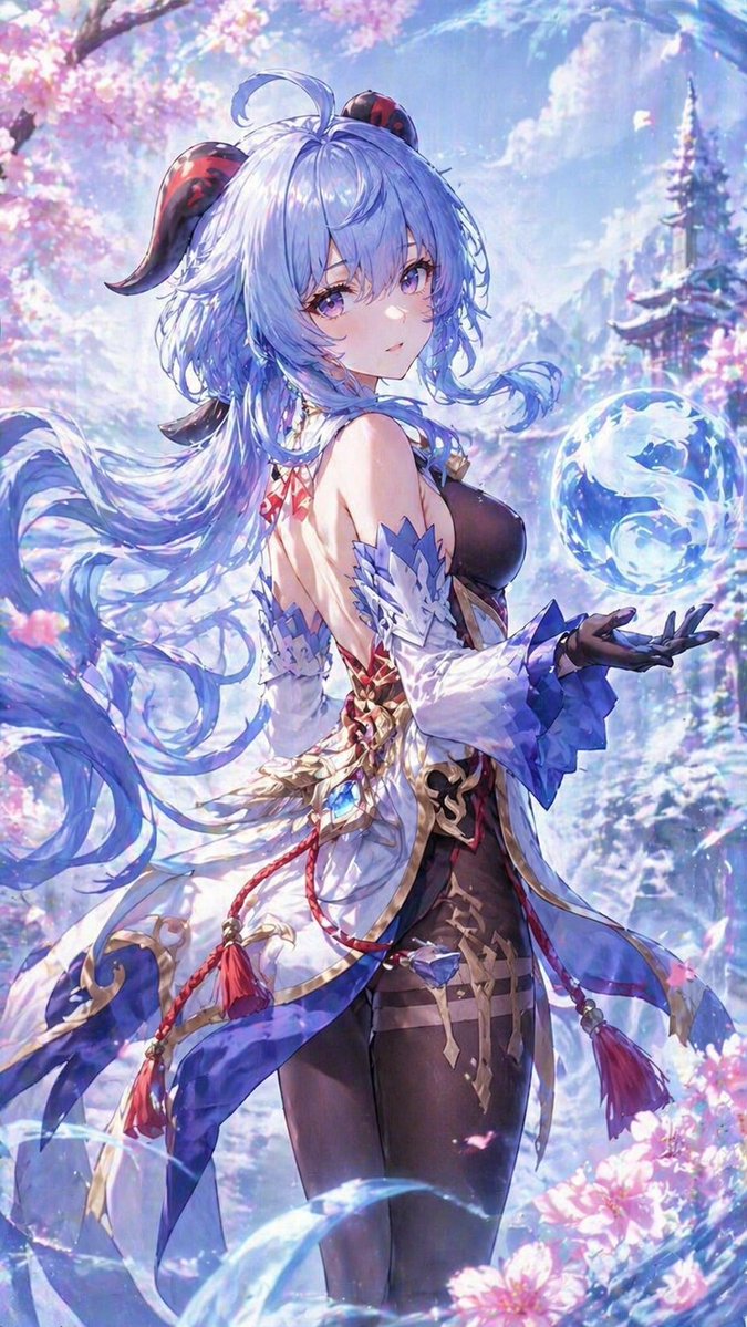 Female anime illustration snow cherry blossoms elegance