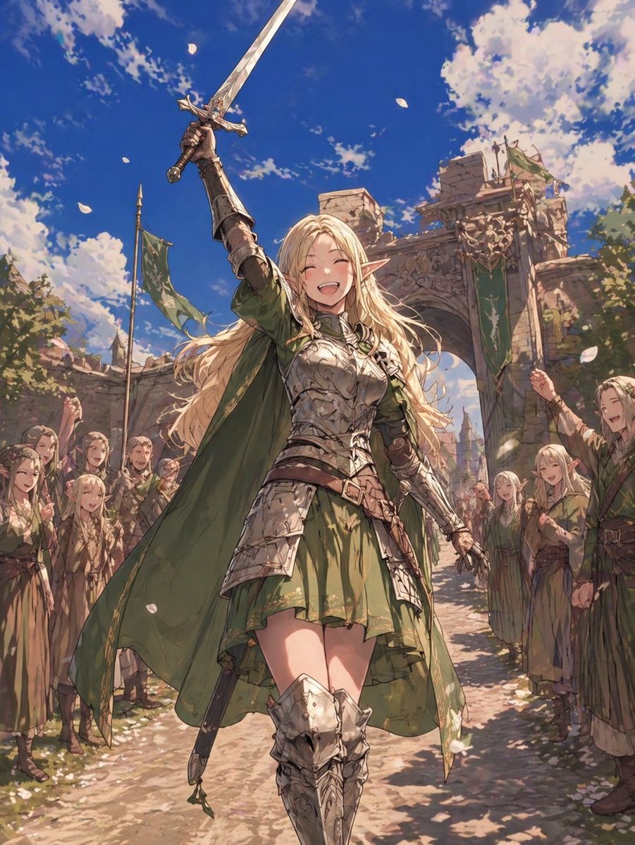 Knight anime illustration forest warm elegant