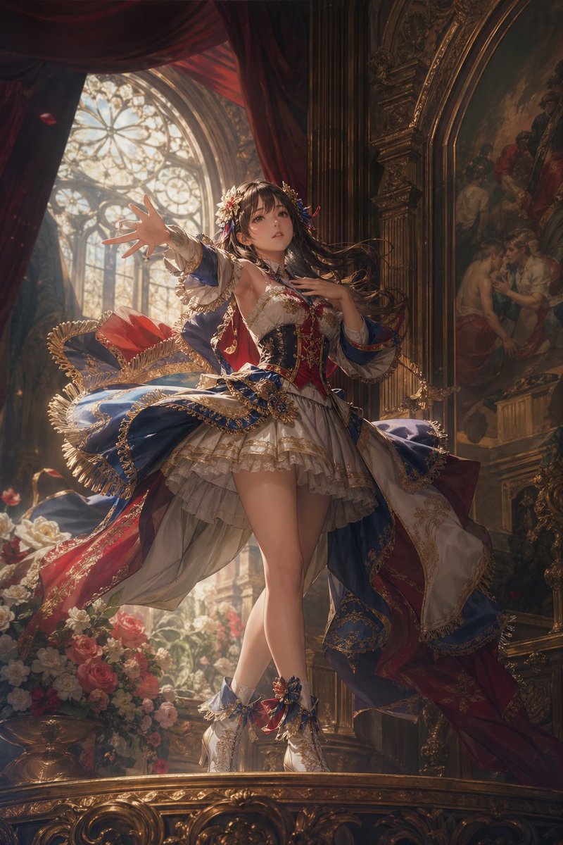 Female anime illustration warm interior elegant