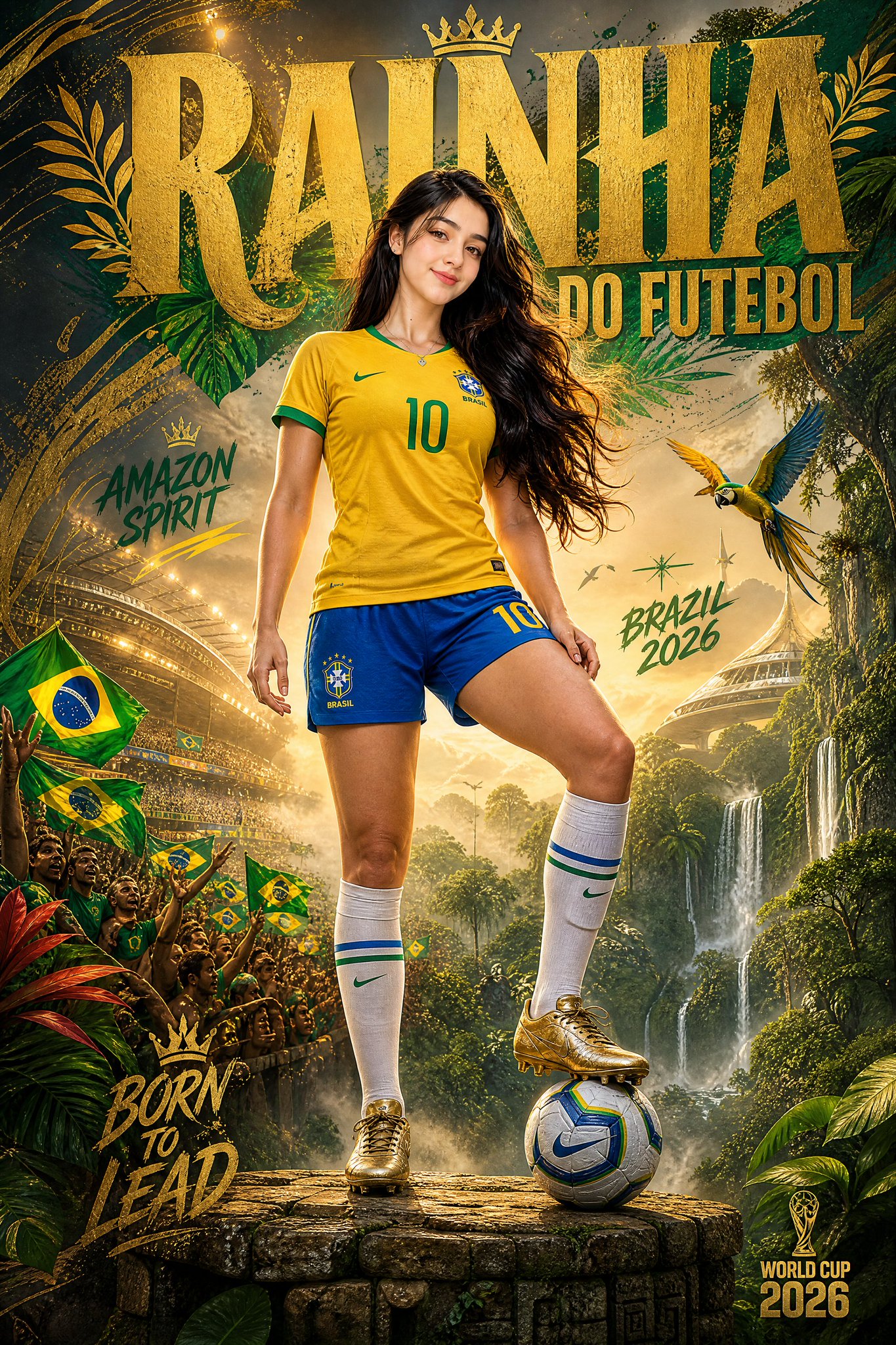 Brazilian Football Queen Amazon Spirit Creative Poster