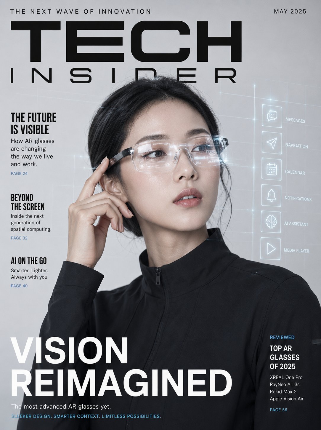Minimalist Tech AR Glasses Korean Model Magazine Cover