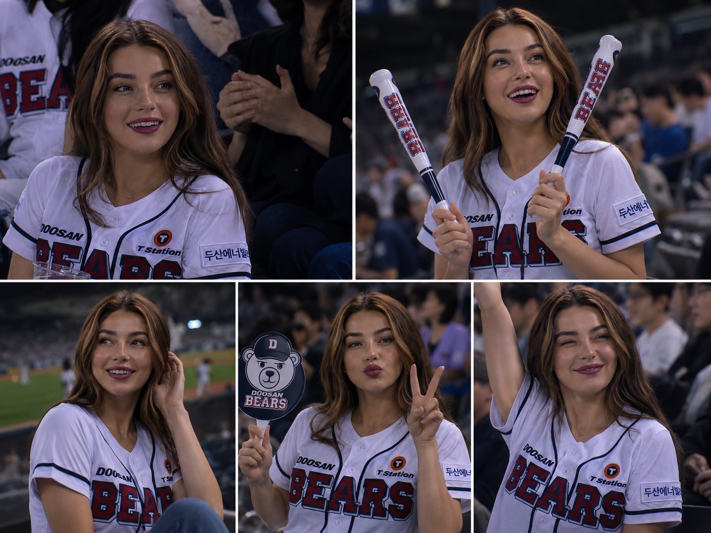 Hyper-Realistic Baseball Female Fan 5-Panel Grid Collage