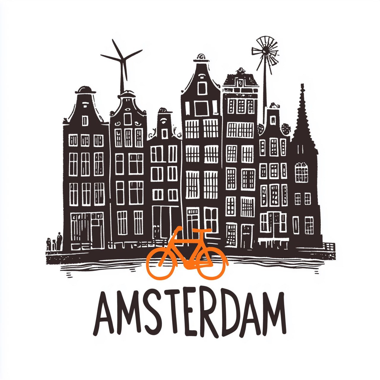 Minimalist linocut style Amsterdam architecture poster