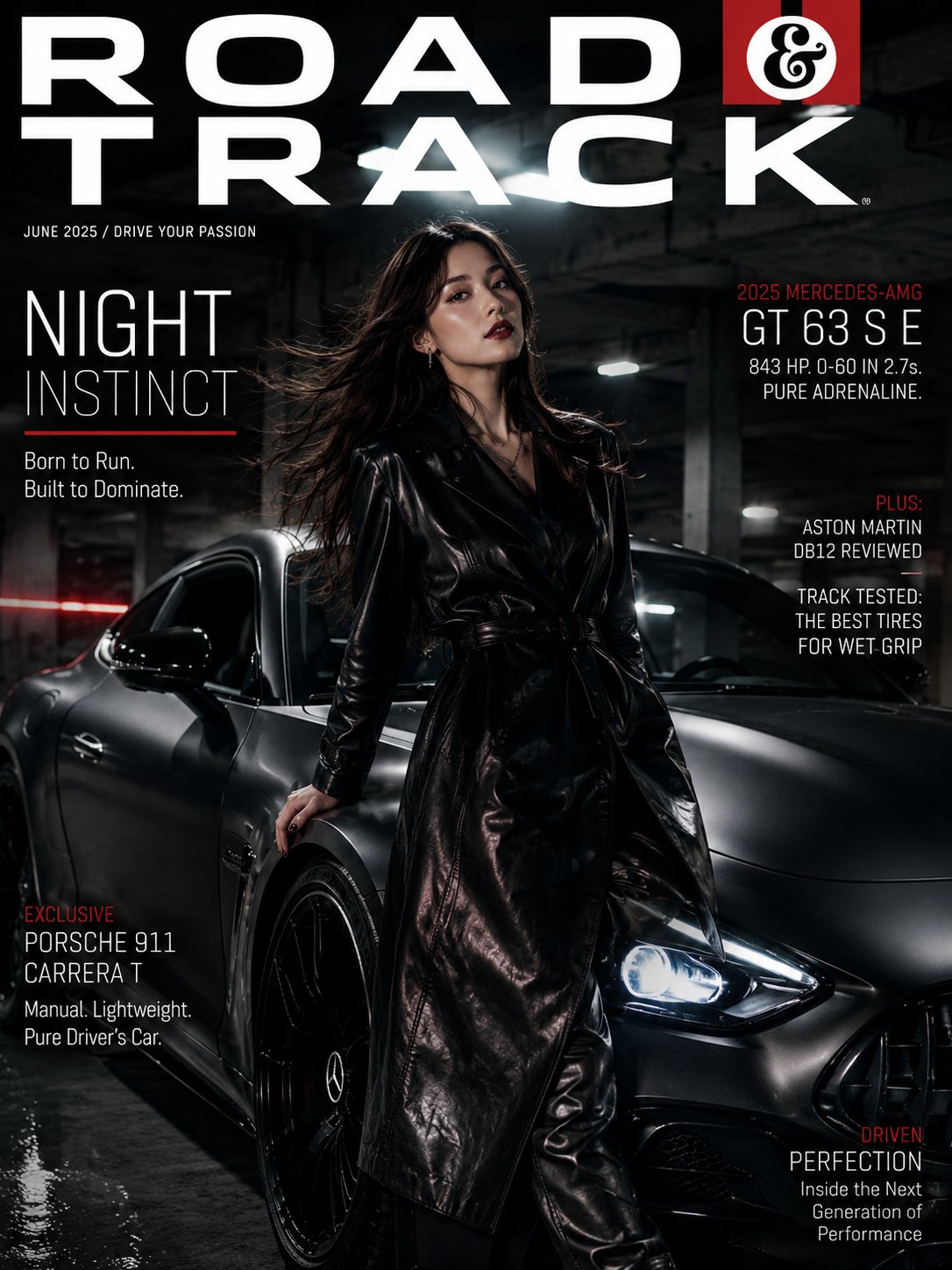 Hyper-realistic car magazine cover Korean-style beauty and sports car