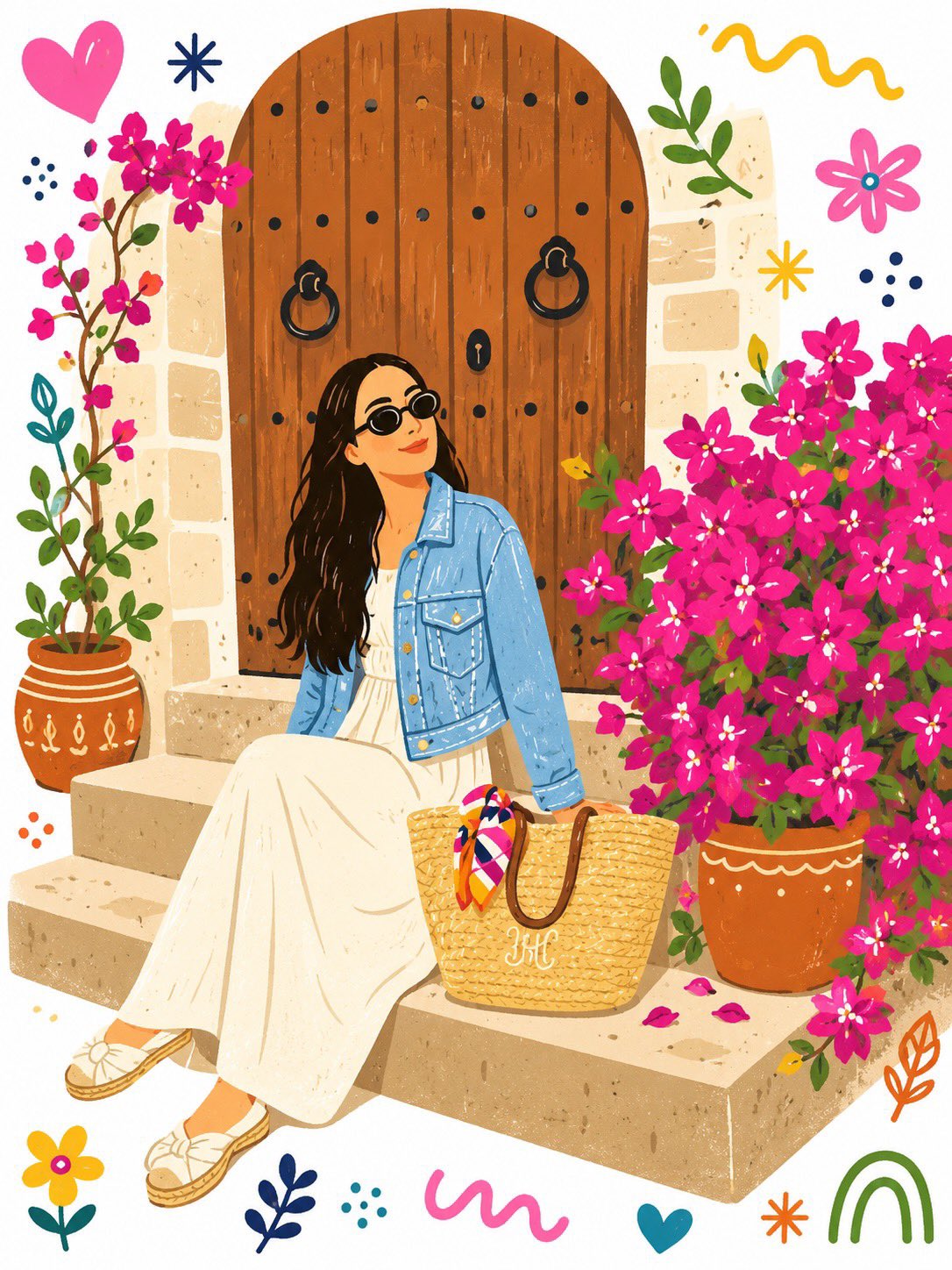 Flat decorative folk art doodle illustration.