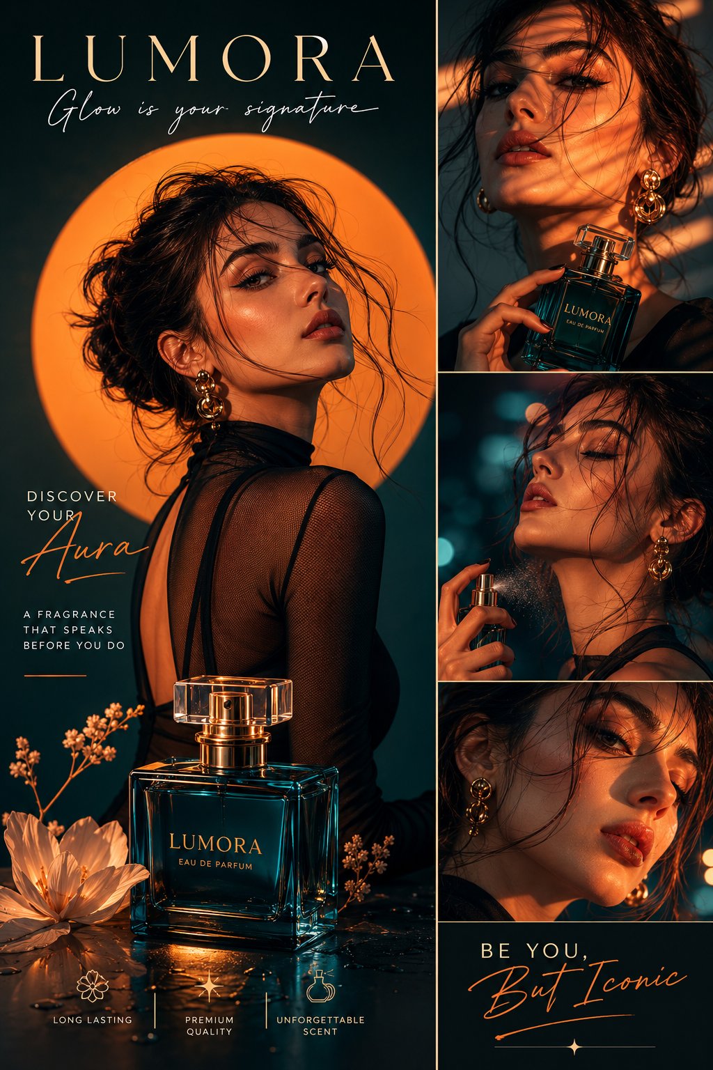 Ultra-realistic model holding product luxury commercial poster