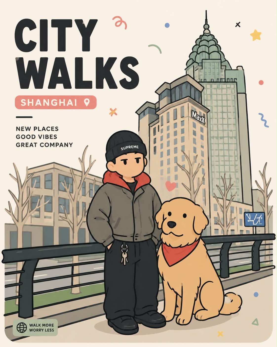 Playful flat vector human-pet poster illustration