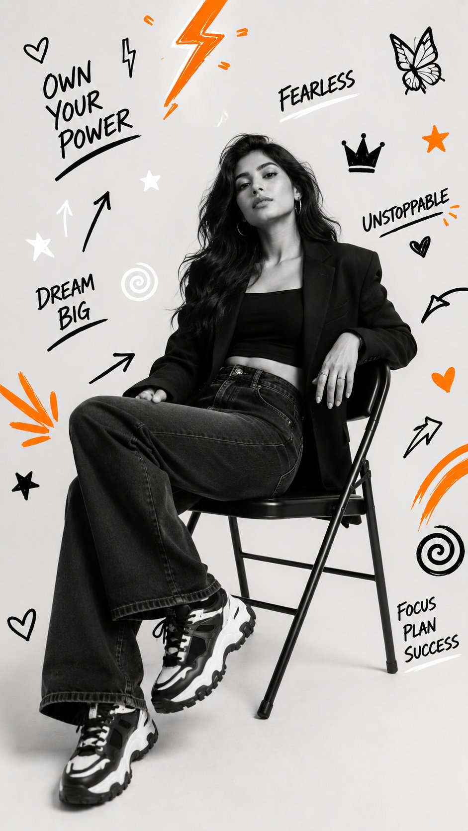 Hyper-realistic black and white portrait with graffiti element background.