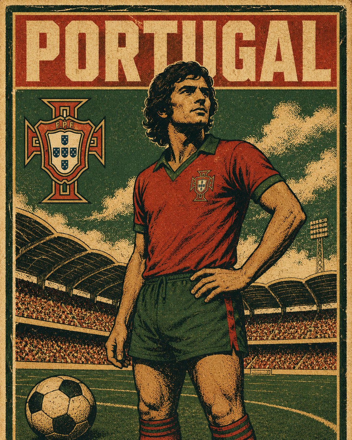 Retro silkscreen football poster style.