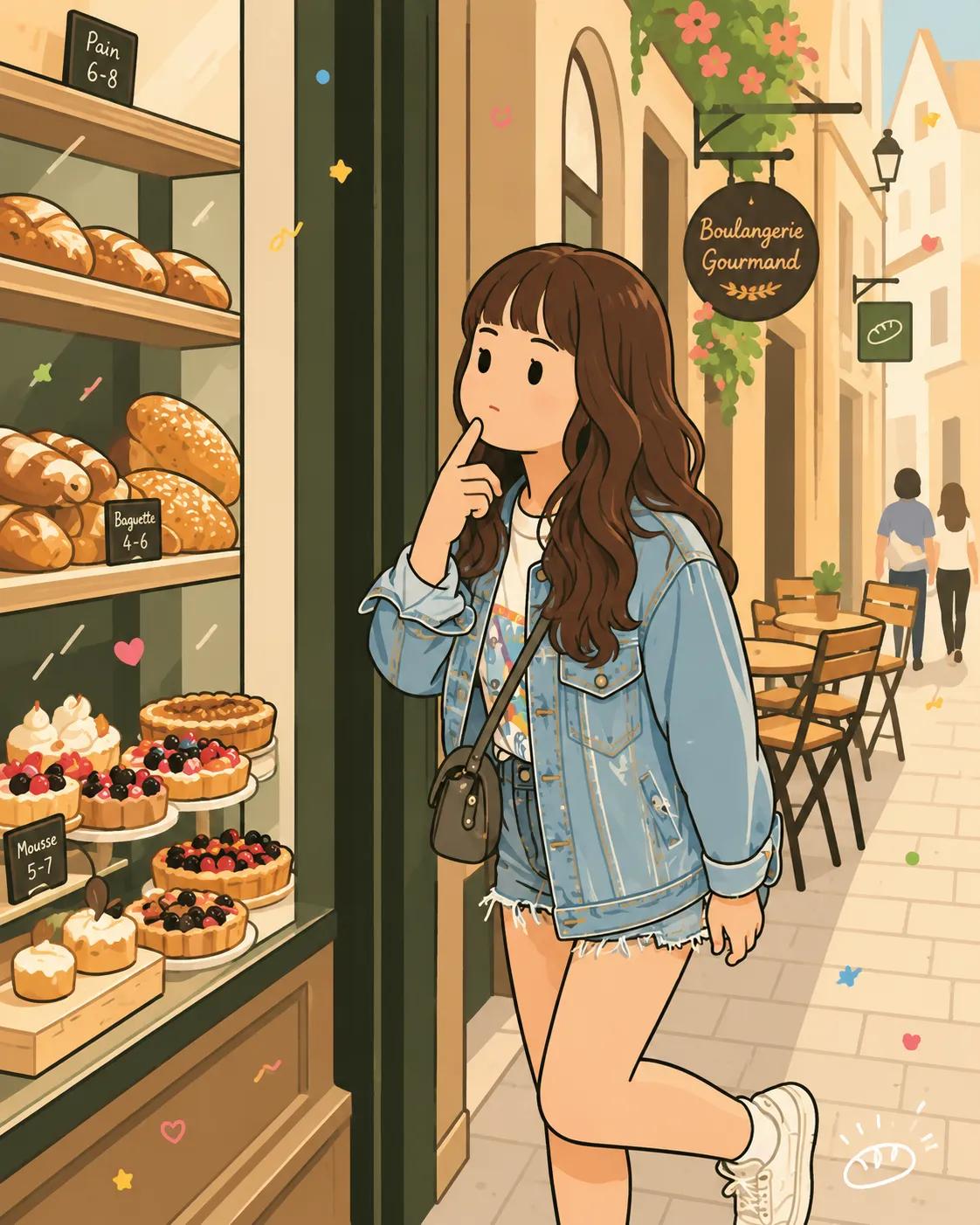 Healing-Style Bakery Girl Hand-Drawn Fairy Tale Illustration
