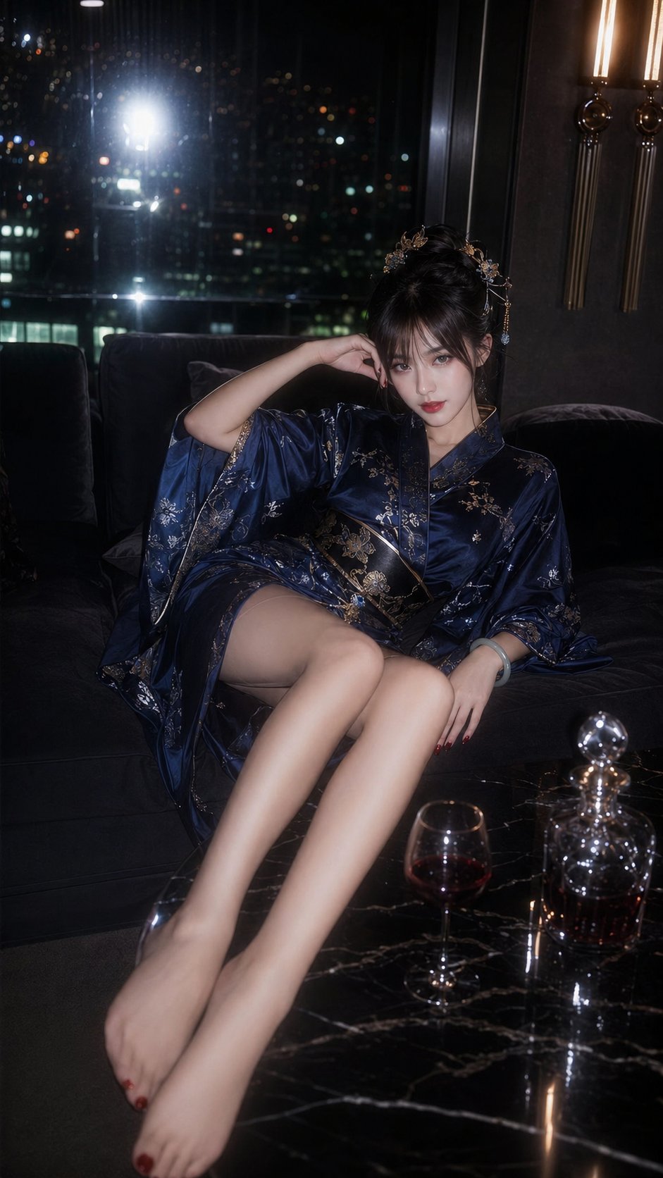 CCD Flash Deep Blue Kimono Socialite Fashion Portrait