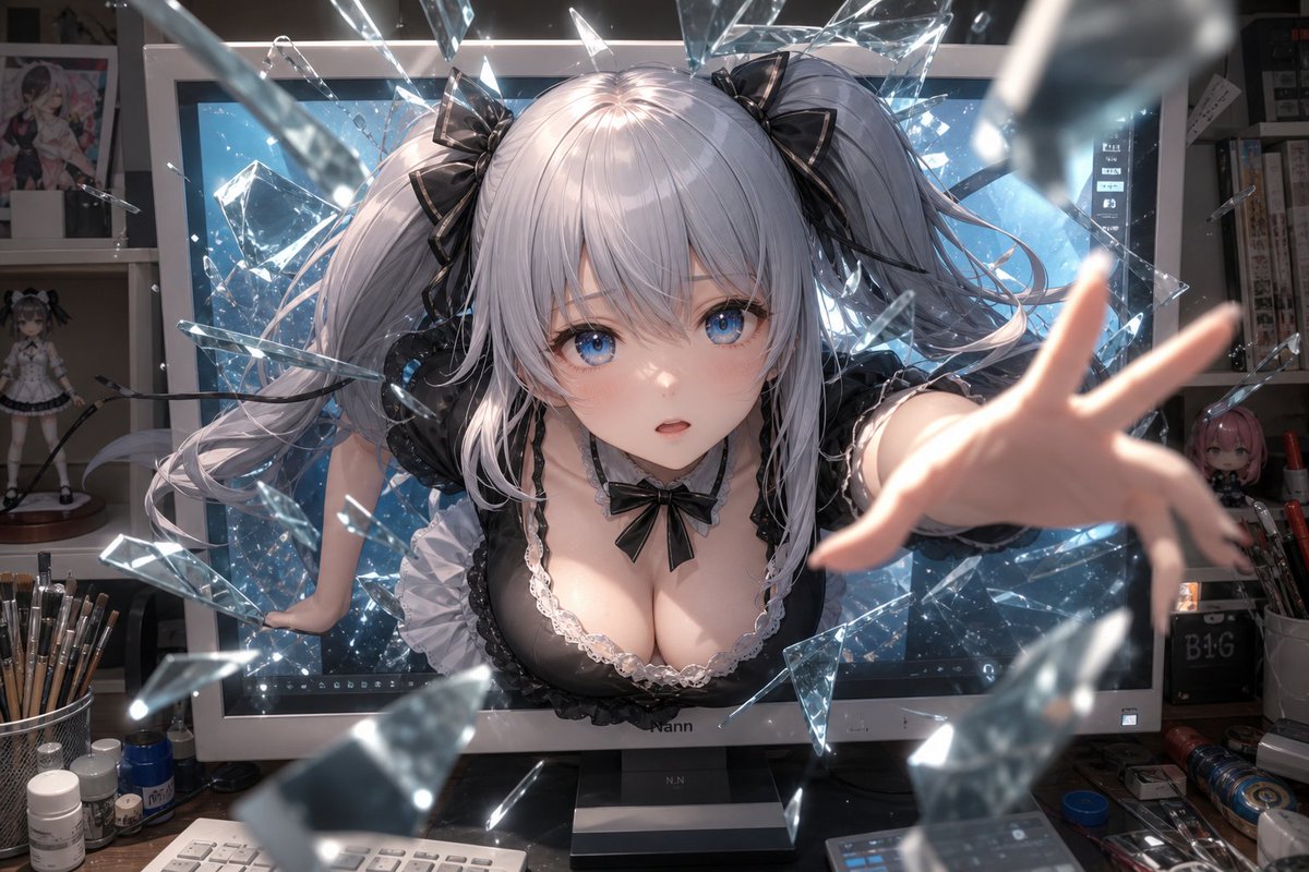 Anime girl breaking through the monitor