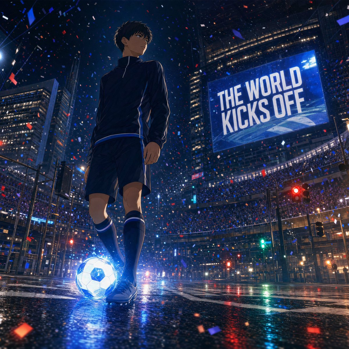 Night City football kickoff visual
