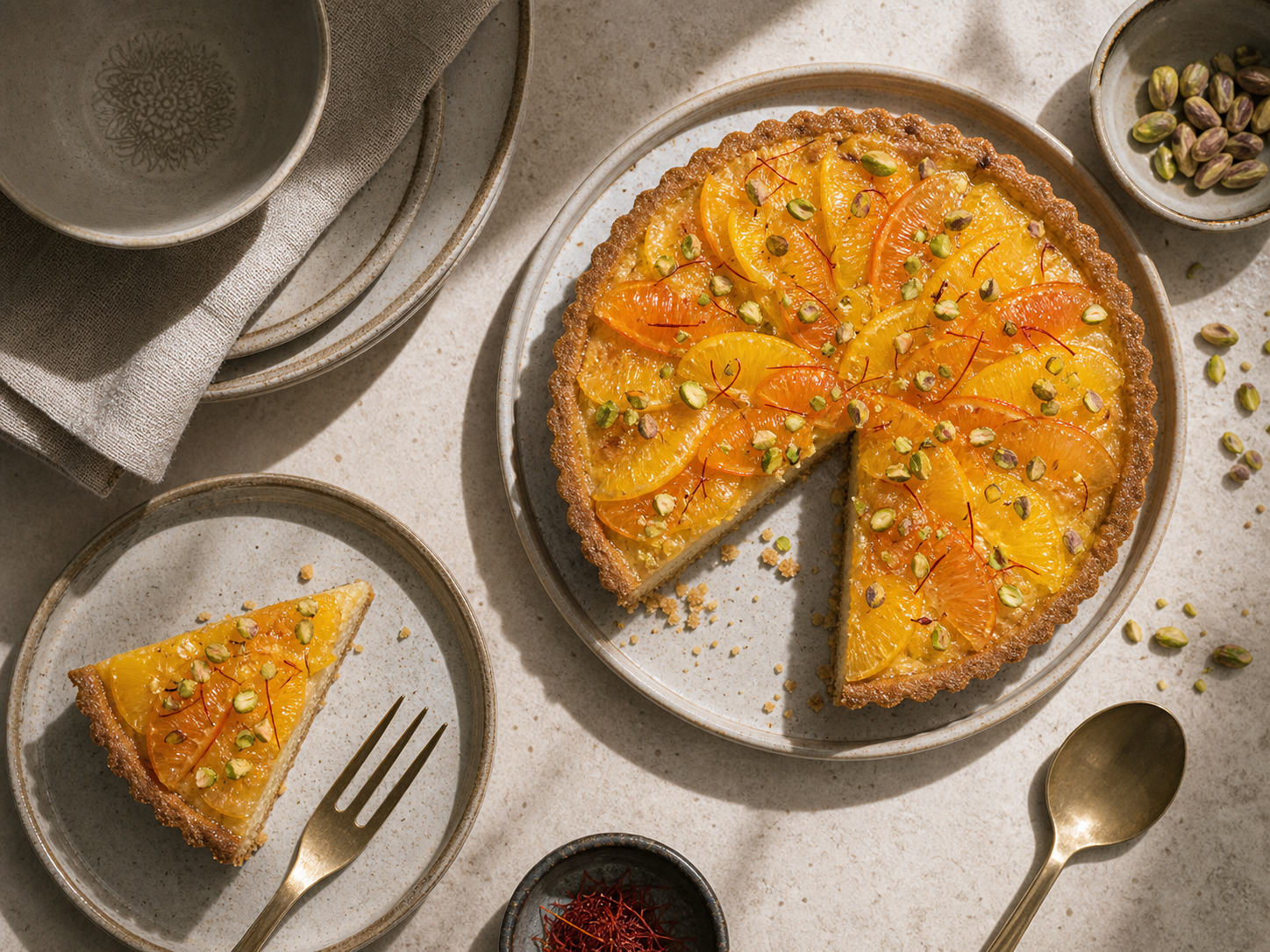 Saffron citrus tart food photography Prompt example