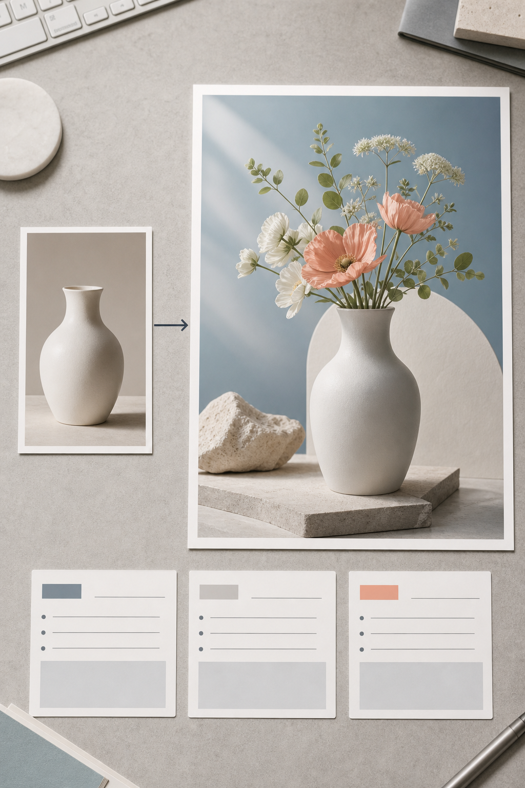 White Porcelain Vase Reference Image Reverse-Engineering Prompt Workflow