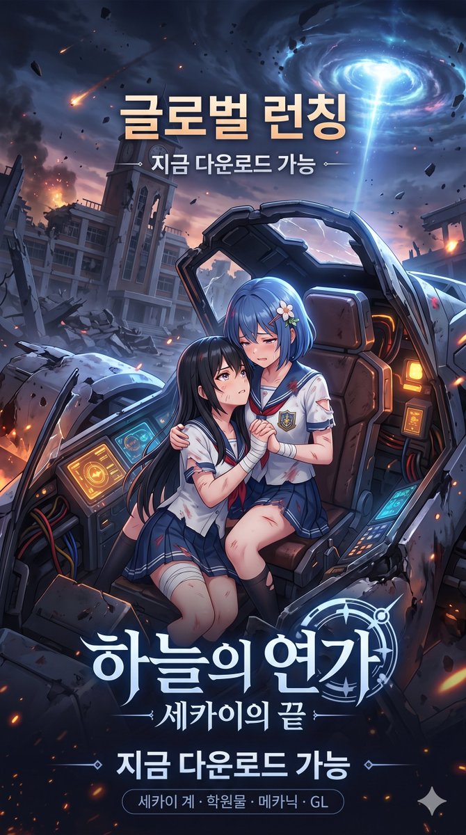 Girl anime poster city future premium
