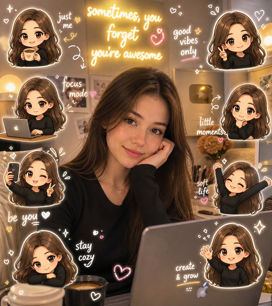 Portrait avatar realistic neon indoor cute