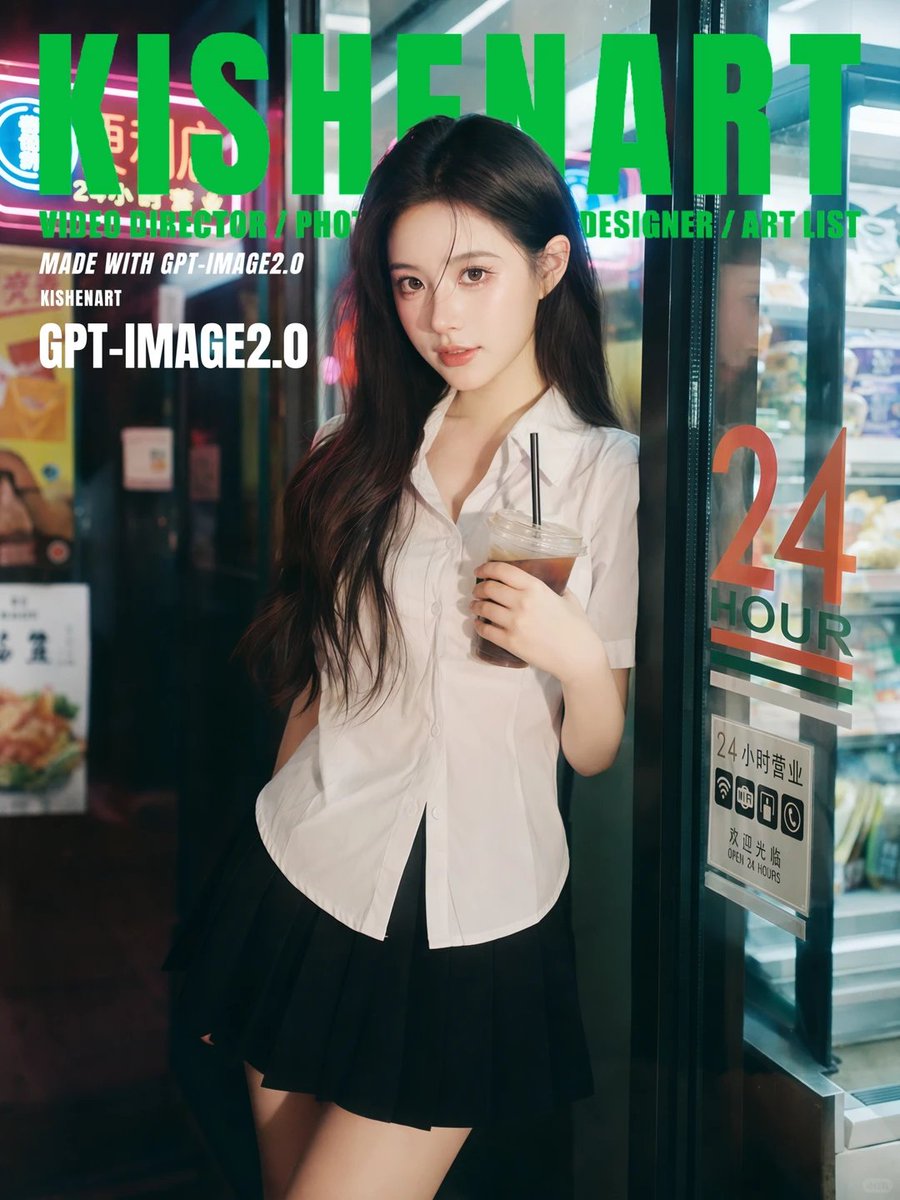 Portrait film cinematic convenience store neon gentle