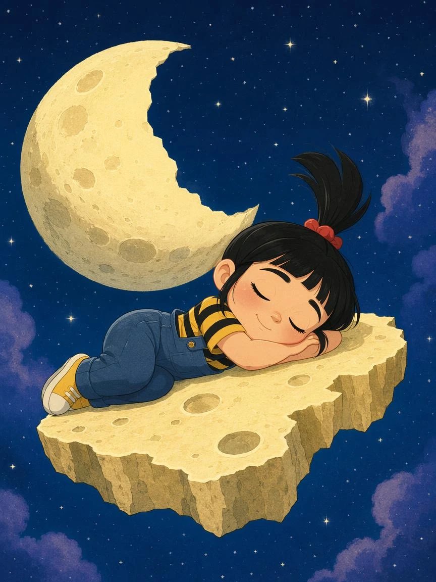 Girl illustration, watercolor, universe night sky, cute