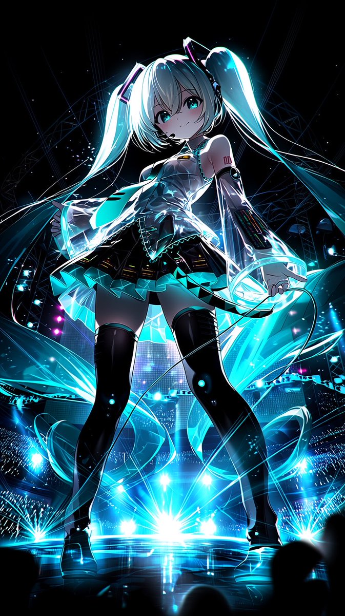 Hatsune Miku character anime illustration futuristic neon.