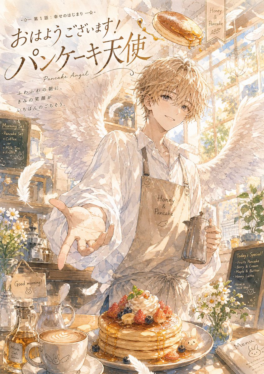 Character anime illustration, warm morning, elegant