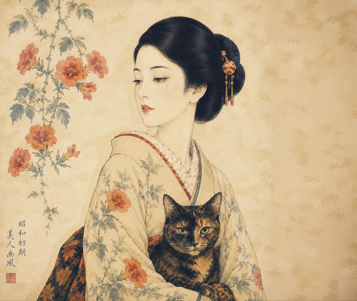 Cat illustration cool-toned atmospheric mood
