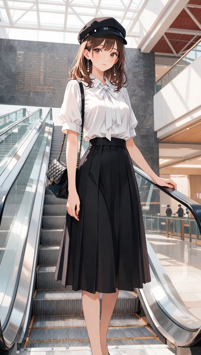 Female anime illustration indoor warm elegant