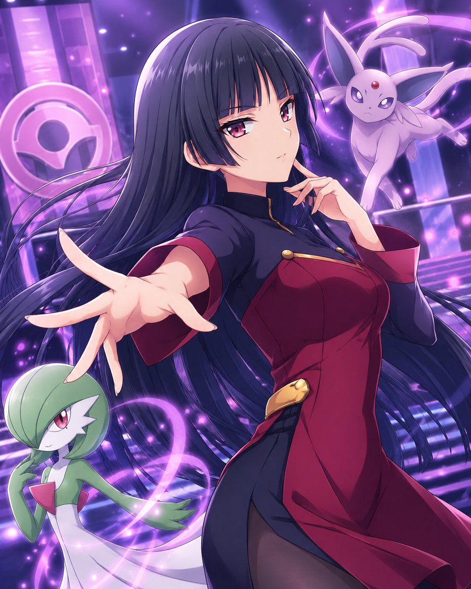 Pokemon female anime illustration neon cool tone elegant