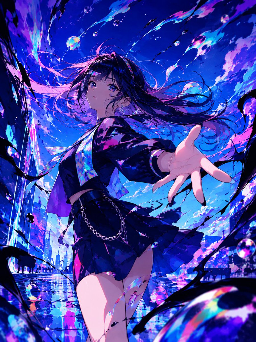 Girl cinematic anime rain city elegant